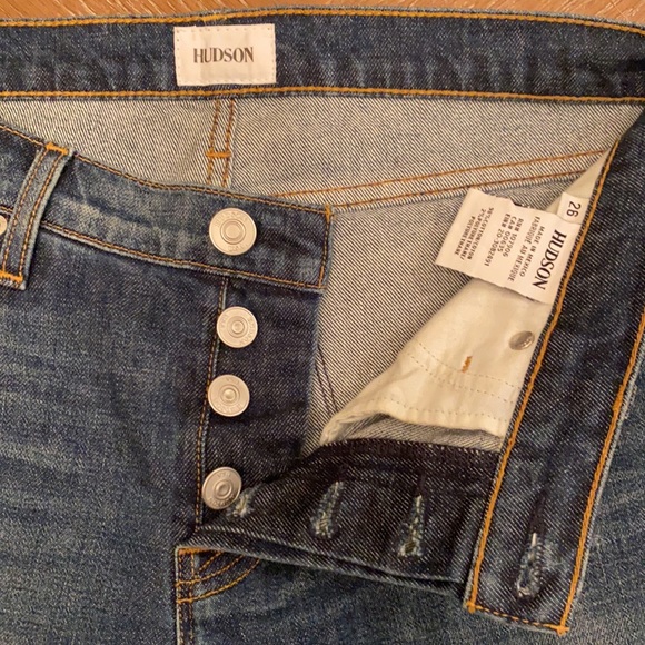 Hudson Relaxed Straight Leg Distressed Dark Rinse Denim - Picture 6 of 8